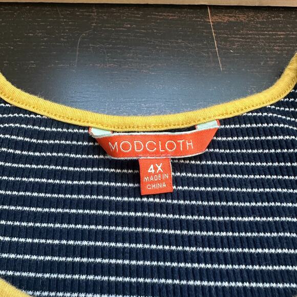 Modcloth Top 4X Plus Long Sleeve Striped Navy Blue Layer Nautical Twee Ribbed - Picture 7 of 11